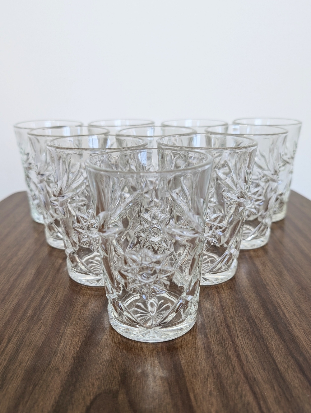 Set Of 10 Vintage 60s Anchor Hocking Prescut Pattern Flat Tumblers Pressed Glass - Picture 12 of 16